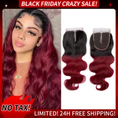 【Black Friday Crazy Sale】#1B/99J Color 4x4 Lace Closure Thin Lace Closure