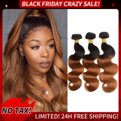 【Black Friday Crazy Sale】#1B/30 Ombre Brown 3Pcs Hair Bundles 100% Human Virgin Hair Extensions