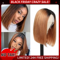 Elfin Hair 13*4 #1B/30 Color 180% Density Brown Lace Frontal Wig Short Bob 8-14inch