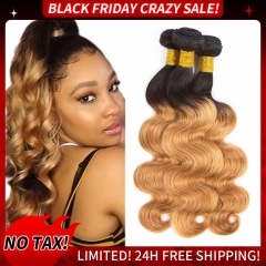 【Black Friday Crazy Sale】#1B/27 Honey Blonde 3Pcs Hair Bundles 100% Human Virgin Hair Extensions