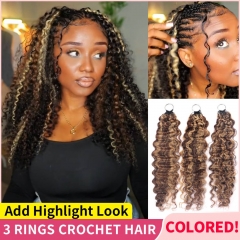 【3Rings Colored Crochet Hair】Knotless Pre-Looped Crochet Braids – 100% Human Hair Extensions for Easy and Fast Install