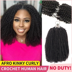 【Miracle Knots Crochet Hair】4C Afro Kinky Curly Knotless Crochet Braids Human Hair Pre-looped Extensions Protective & Reusable
