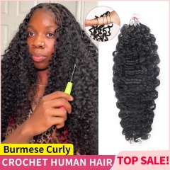 【Miracle Knots Crochet Hair】Burmese Curly Knotless Crochet Braids Human Hair Pre-looped Extensions Protective & Reusable