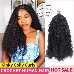 【Miracle Knots Crochet Hair】Kinky Coily Curly Knotless Crochet Braids Human Hair Pre-looped Extensions Protective & Reusable