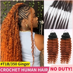 【Miracle Knots Crochet Hair】 #T1B/350 #T1B/99J Knotless Crochet Braids Human Hair Pre-looped Extensions