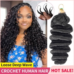【Miracle Knots Crochet Hair】Loose Deep Wave Knotless Crochet Braids Human Hair Pre-looped Extensions Protective & Reusable