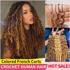 【Colored Miracle Knots Crochet Hair】French Curls Knotless Pre-Looped Crochet Braids – 100% Human Hair Extensions for Easy and Fast Install