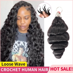 【Miracle Knots Crochet Hair】Loose Wave Knotless Crochet Braids Human Hair Pre-looped Extensions Protective & Reusable