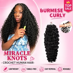 【Miracle Knots Crochet Hair】Burmese Curly Knotless Crochet Braids Human Hair Pre-looped Extensions Lightweight & Reusable