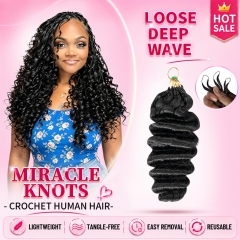 【Miracle Knots Crochet Hair】Loose Deep Wave Knotless Crochet Braids Human Hair Pre-looped Extensions Lightweight & Reusable