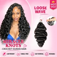 【Miracle Knots Crochet Hair】Loose Wave Knotless Crochet Braids Human Hair Pre-looped Extensions Lightweight & Reusable