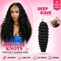 【Miracle Knots Crochet Hair】Deep Wave Knotless Crochet Braids Human Hair Pre-looped Extensions Lightweight & Reusable