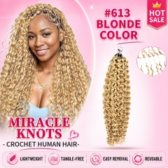 【Miracle Knots Crochet Hair】#613 Blonde Seamless Crochet Braids – Knotless Pre-Looped Human Hair Extensions Lightweight & Reusable