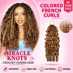 【Colored Miracle Knots Crochet Hair】French Curls Knotless Pre-Looped Crochet Braids – 100% Human Hair Extensions Lightweight & Reusable