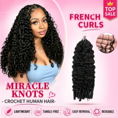 【Miracle Knots Crochet Hair】French Curls Knotless Crochet Braids Human Hair Pre-looped Extensions Lightweight & Reusable