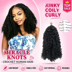 【Miracle Knots Crochet Hair】Kinky Coily Curly Knotless Crochet Braids Human Hair Pre-looped Extensions Lightweight & Reusable