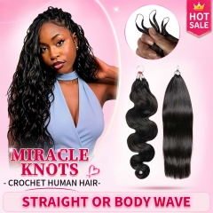 【Miracle Knots Crochet Hair】Straight/Body Wave Knotless Crochet Braids Human Hair Pre-looped Extensions Protective & Easy Install