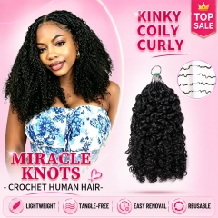 【Miracle Knots Crochet Hair】Kinky Coily Curly Knotless Crochet Braids Human Hair Pre-looped Extensions Lightweight & Reusable