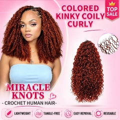 【Colored Miracle Knots Crochet Hair】Kinky Coily Curly Knotless Crochet Braids Human Hair Protective & Reusable