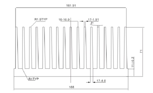 Aluminum heat sink 168x71mm