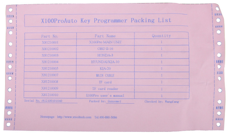 XTOOL X-100 Pro Auto Key Programmer packing list