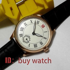 44mm parnis roman number white dial golden plated 6498 hand winding mens watch 173