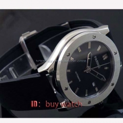 44mm parnis black dial automatic date window rubber strap mens wrist watch P181