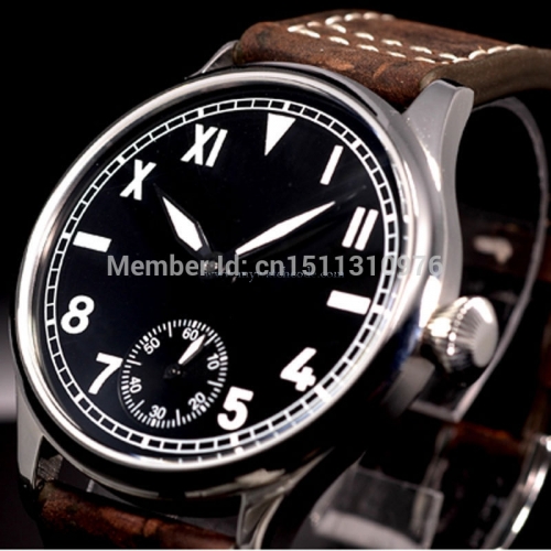 44mm parnis black dial Roman marks ST 6498 Mechanical manual wind  mens watch P07