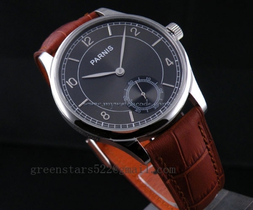 44mm parnis gray dial ST asia 6498 Mechanical manual wind brown leather strap mens watch P31