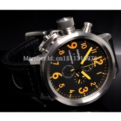 50mm Parnis Big Face black dial orange makrs day date mens quartz WATCH Full chronograph P36