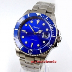 40mm parnis blue dial ceramic bezel luminous vintage sapphire automatic movement mens watch P144