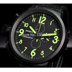 50mm Parnis Big Face black dial PVD case day date mens quartz WATCH Full chronograph P76