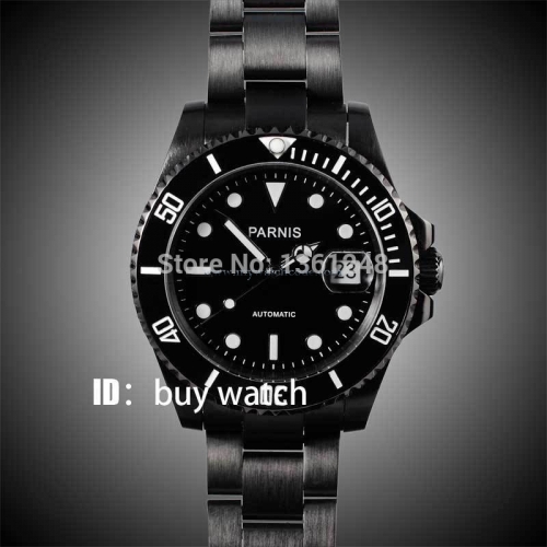 40mm parnis black dial ceramic bezel PVD case luminous vintage submariner sapphire automatic movemen