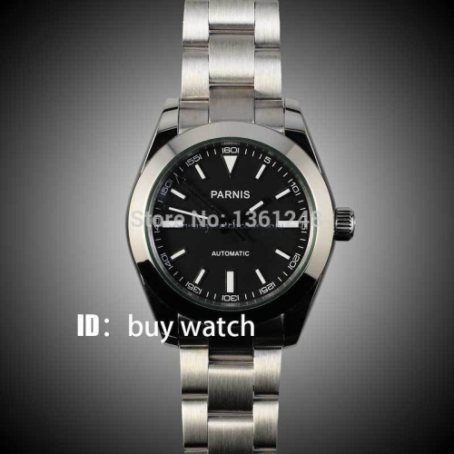 40mm parnis black dial automatic sapphire glass date window 316L stainless steel mens watch 157
