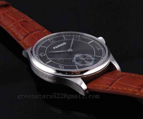 44mm parnis gray dial ST asia 6498 Mechanical manual wind brown leather strap mens watch P31