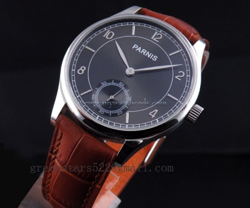 44mm parnis gray dial ST asia 6498 Mechanical manual wind  brown leather strap mens watch P31