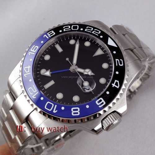 43mm parnis Sterile dial GMT Ceramic Bezel sapphire glass automatic mens watch 298