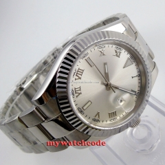 40mm parnis silver dial date sapphire glass automatic mens watch P417