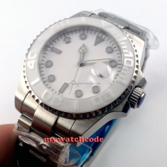 43mm sterile white dial luminous sub sapphire glass automatic mens watch P482