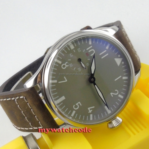 44mm parnis grey dial big crown 6497 movement hand winding mens wrist watch P458