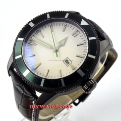 46mm no logo white dial luminous marks PVD case automatic mens wrist watch P504