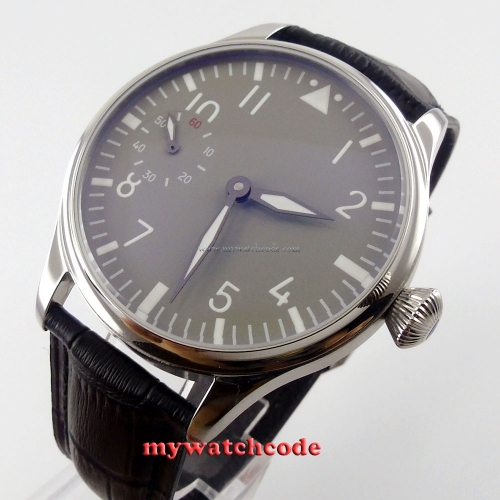 44mm parnis grey dial luminous marks 6497 movement hand winding mens watch P458