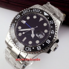 43mm parnis black dial ceramic bezel sapphire crystal automatic mens watch P349