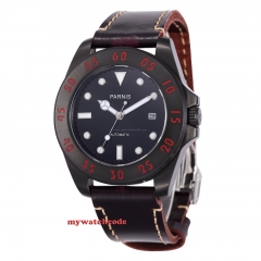 Parnis black dial PVD Sapphire Glass 21 jewels miyato Automatic mens Watch 391