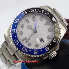 43mm parnis white dial ceramic bezel GMT sapphire glass automatic mens watch 359