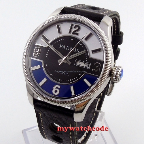42mm Parnis white black blue dial Sapphire Glass miyota Automatic mens Watch 411