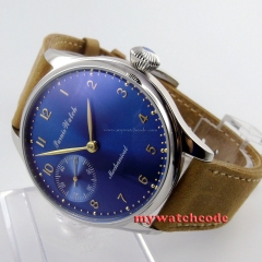 new arrive 44mm parnis blue dial 6497 movement hand winding mens watch P395