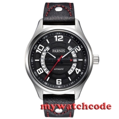 Parnis black dial Genuine leather Sapphire Glass miyota Automatic mens Watch 376