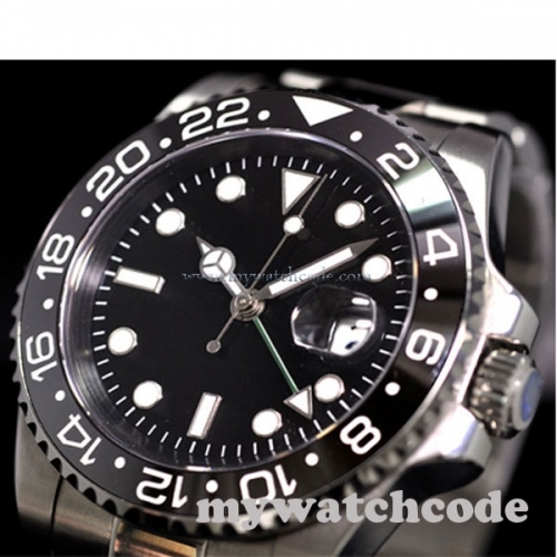 40mm parnis black dial GMT sapphire crystal automatic mens watch P344
