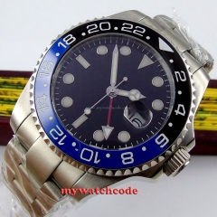 43mm parnis black dial GMT Ceramic Bezel sapphire glass automatic mens watch 353